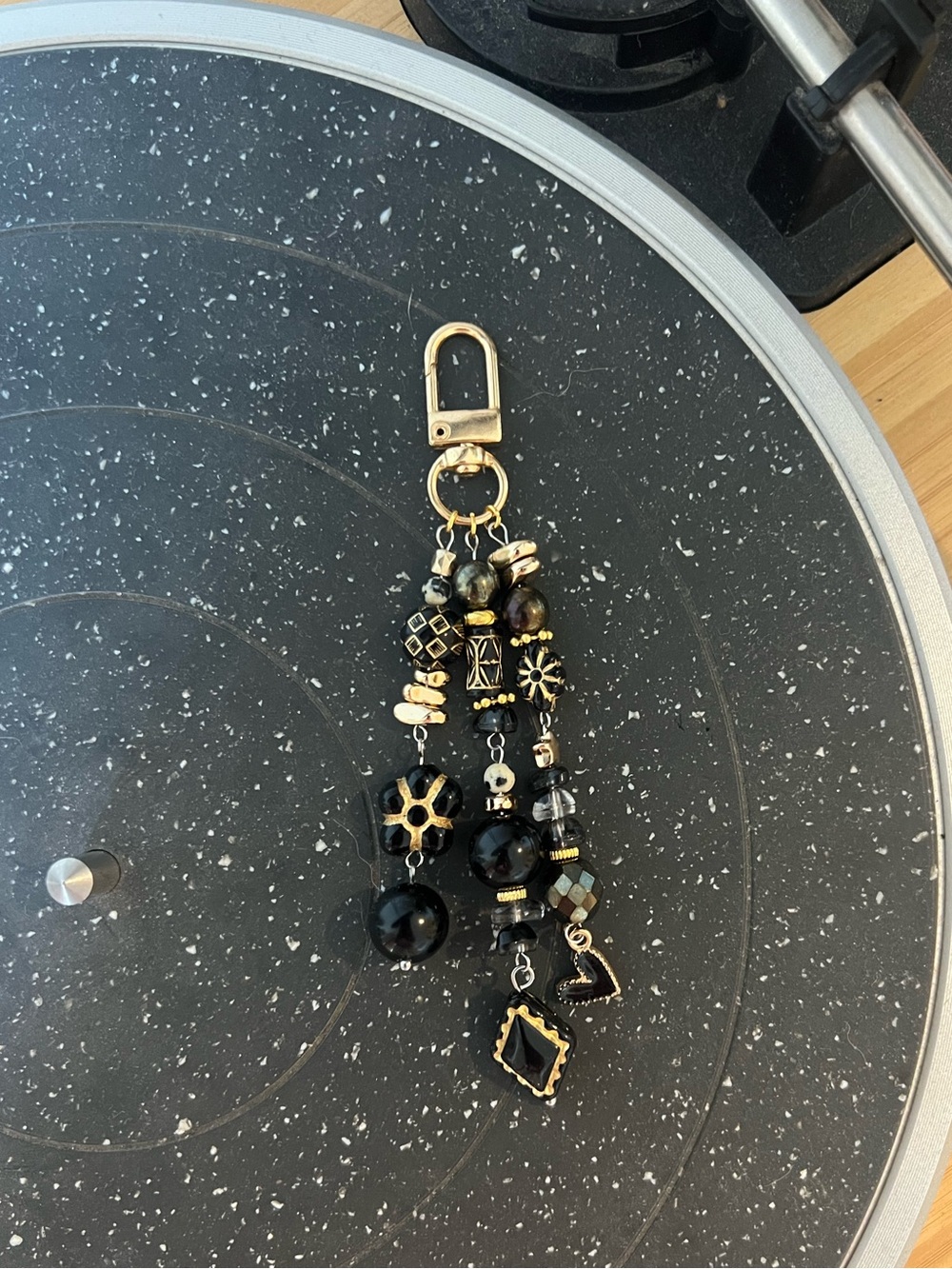 Gold & Black Beaded Tassel Keychain Charm